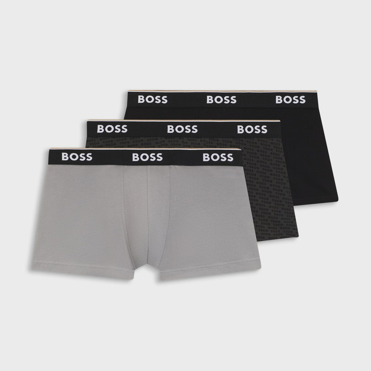 BOSS Power Design 3 Pack Stretch Cotton Trunks - Black / Grey Multi