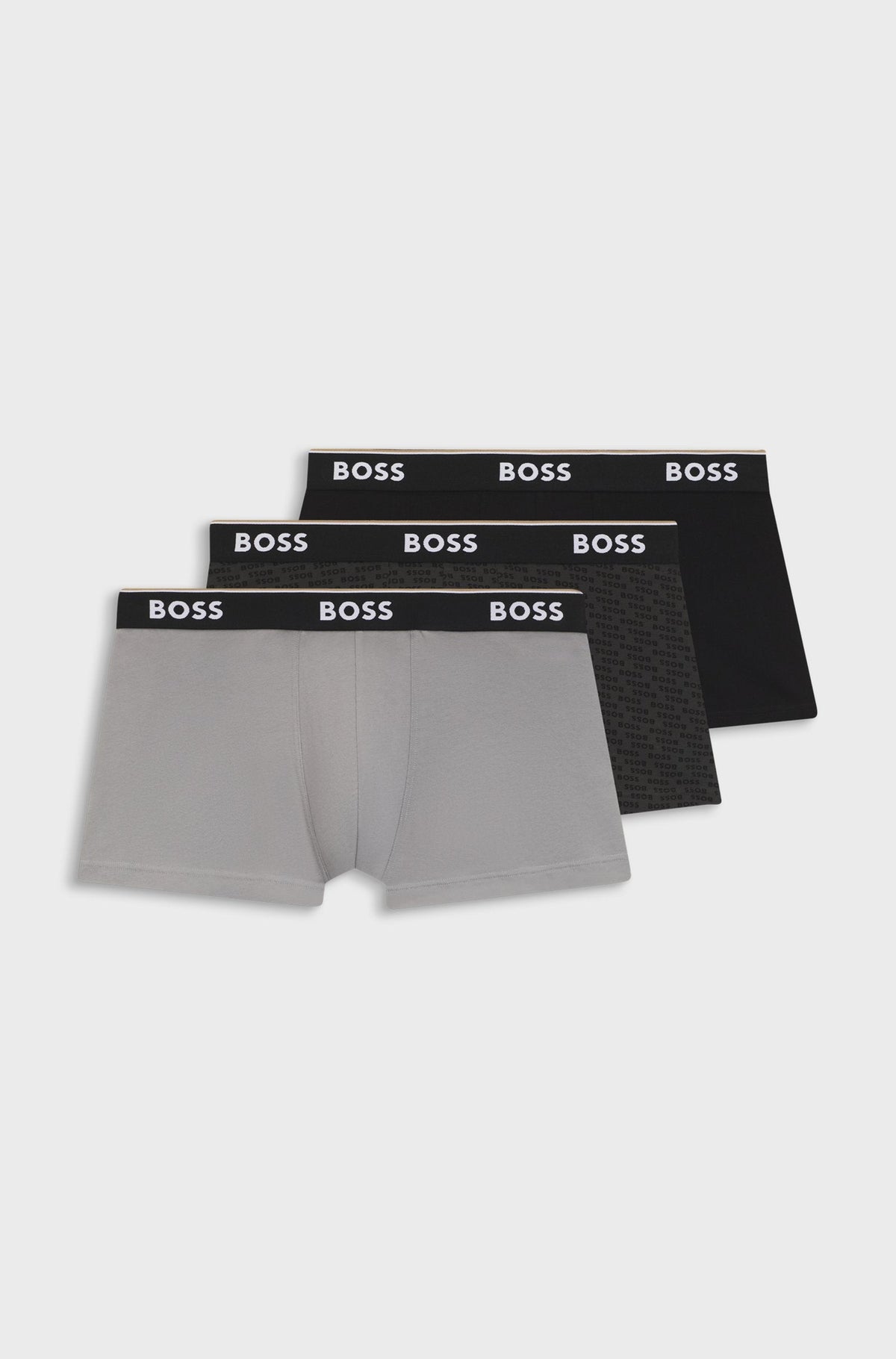 BOSS Power Design 3 Pack Stretch Cotton Trunks - Black / Grey Multi