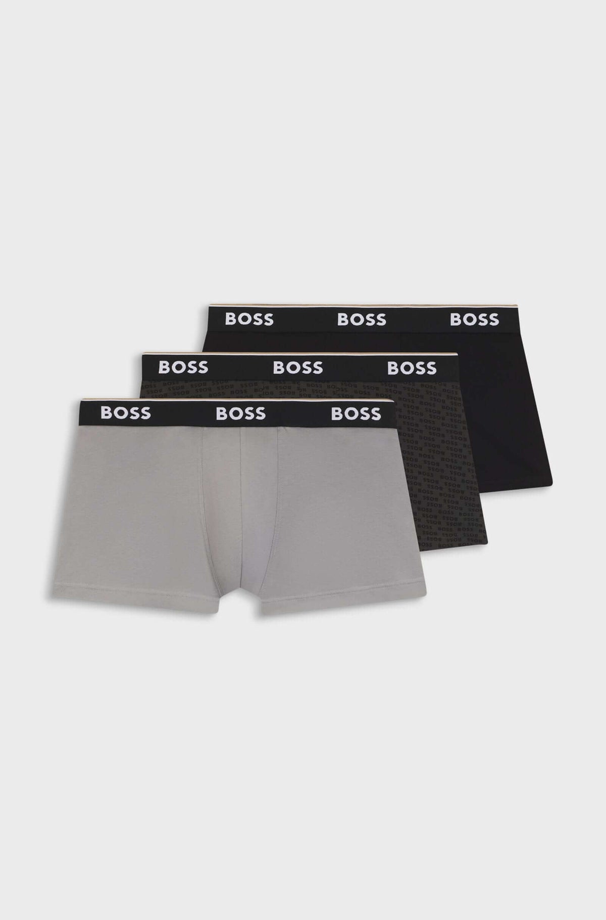 BOSS Power Design 3 Pack Stretch Cotton Trunks - Black / Grey Multi