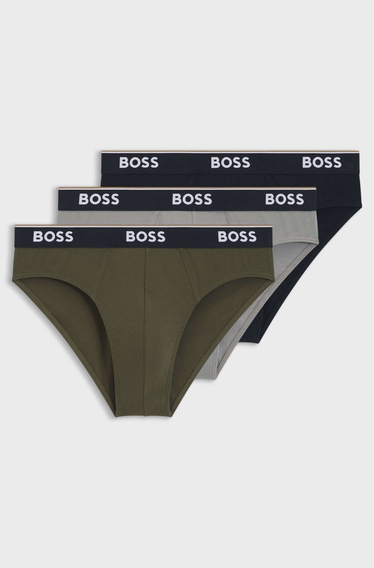 BOSS 3 Pack Stretch Cotton Briefs with Logo Waistband