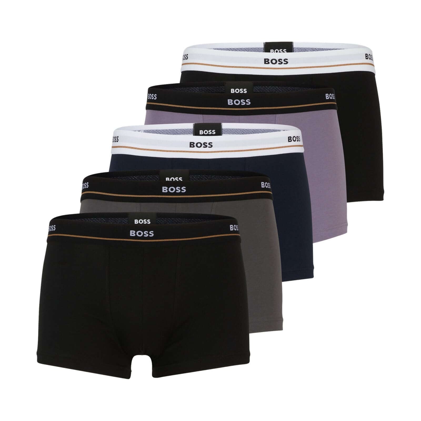 Boss 5 Pack Cotton Stretch Trunks with Logo Waistbands - Multi