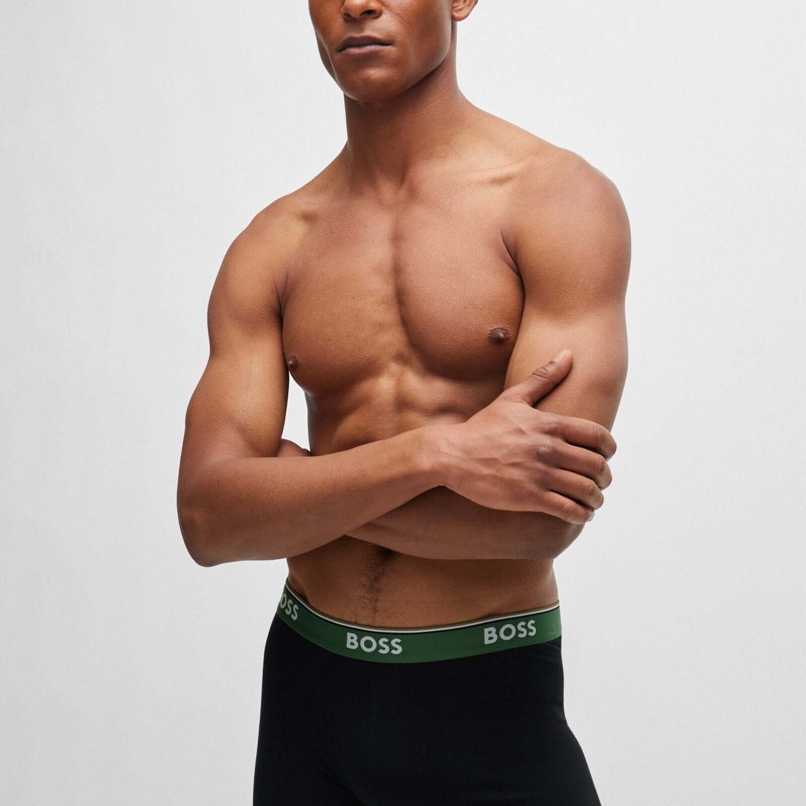 Boss 3 Pack of Stretch Cotton Boxer Briefs - Black with Green/Blue/Olive Waistbands