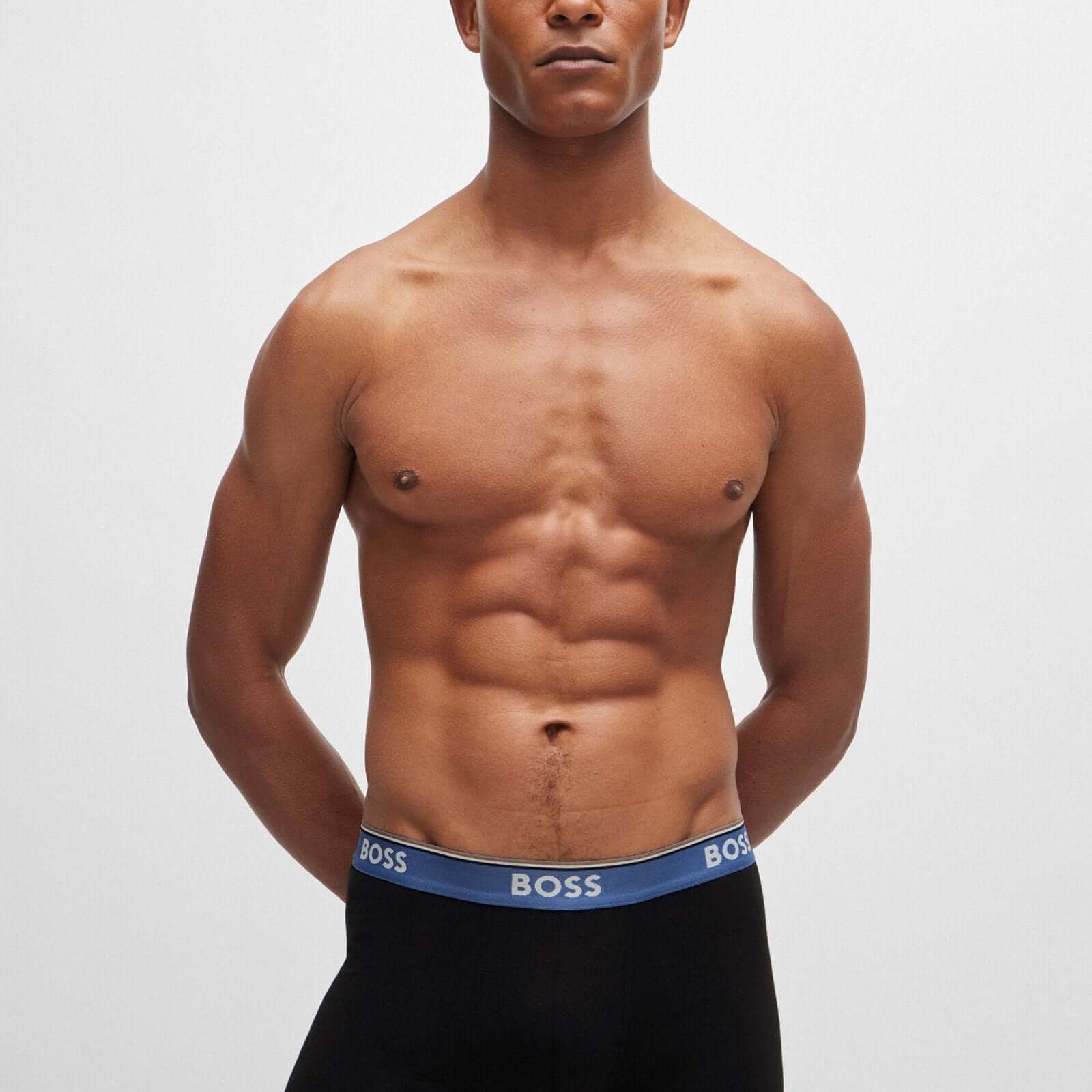 Boss 3 Pack of Stretch Cotton Boxer Briefs - Black with Green/Blue/Olive Waistbands