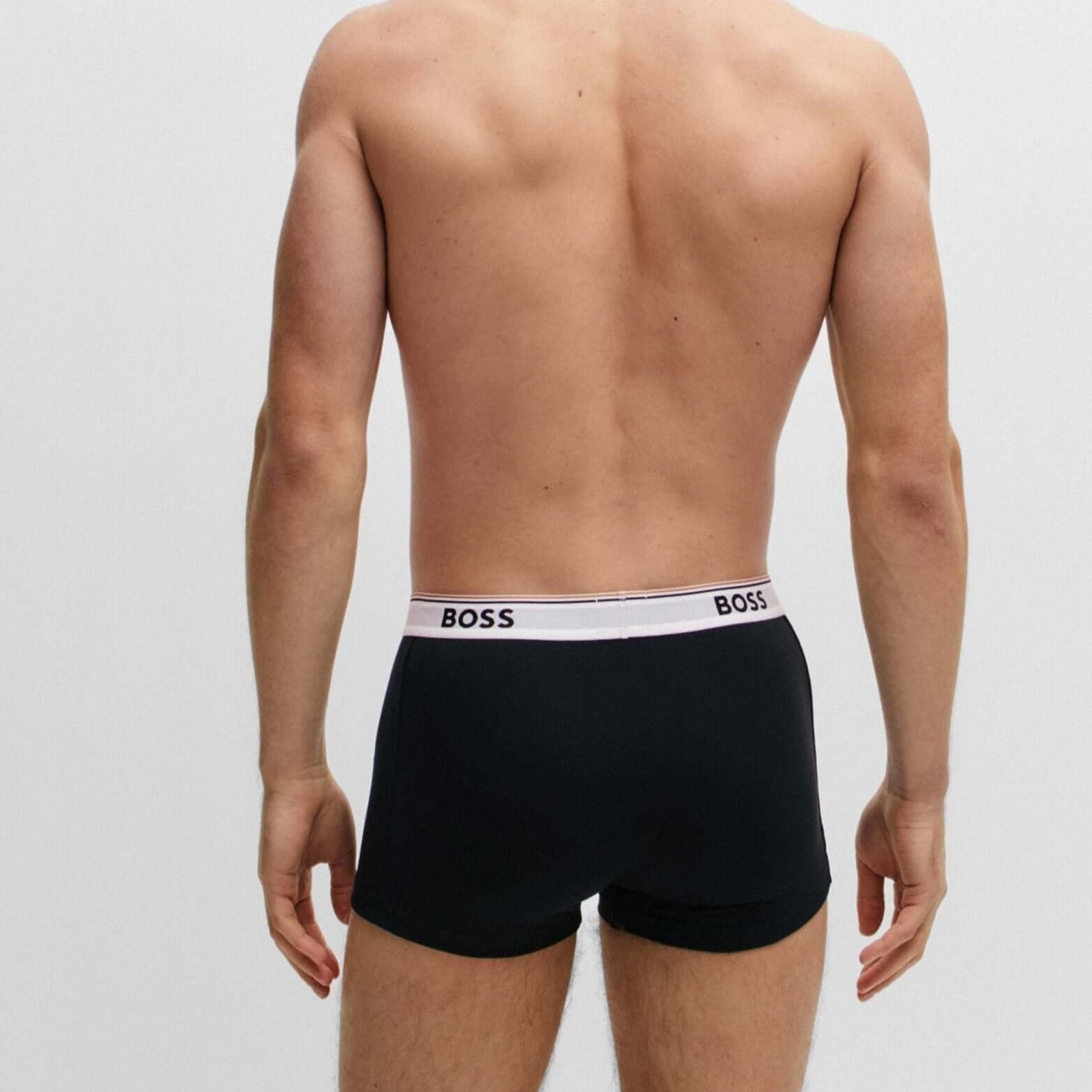 Boss 3 Pack of Stretch-Cotton Trunks - Black with Black/White/Brown Waistbands