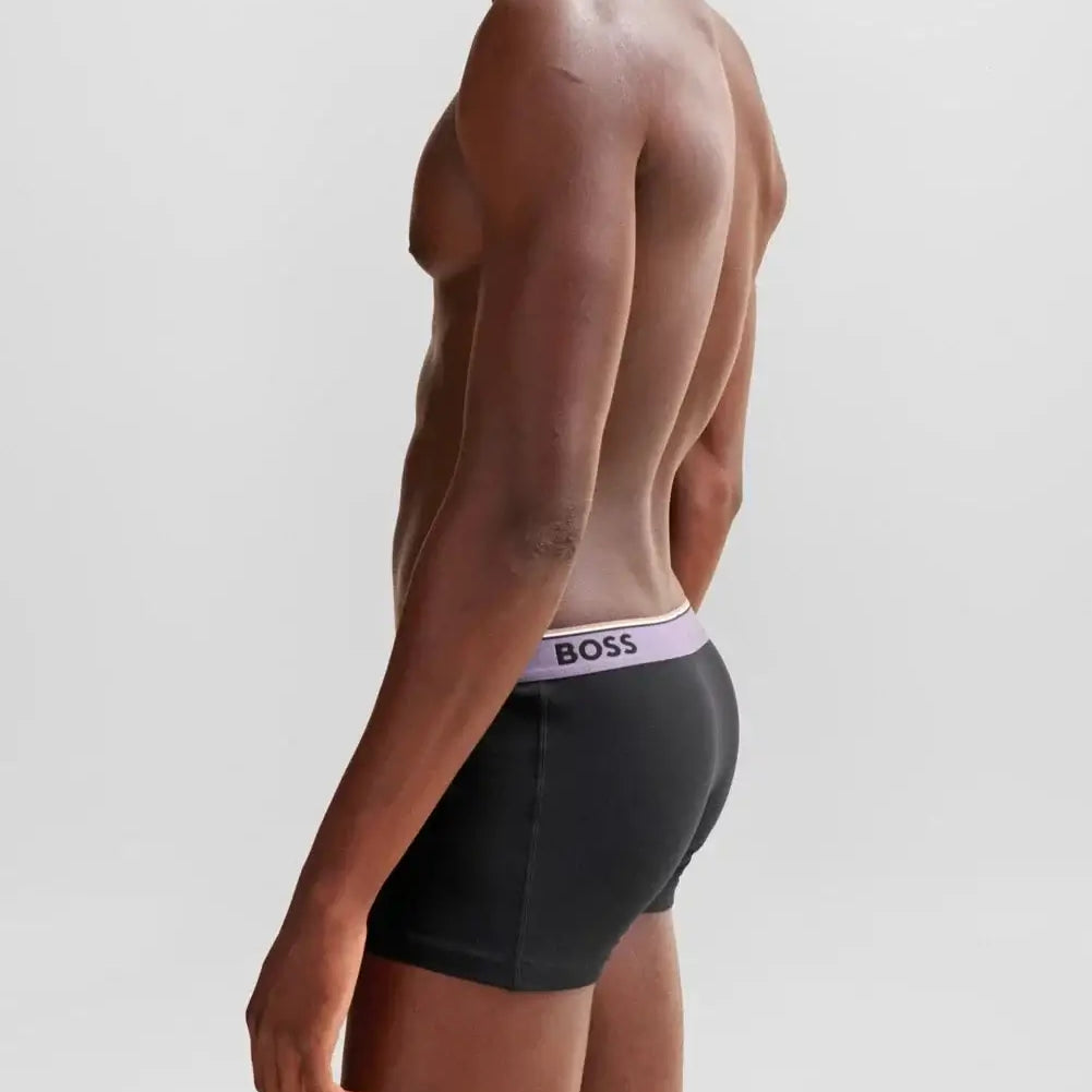 Boss 3 Pack of Stretch-Cotton Trunks - Black with Yellow/Purple/Charcoal Waistbands