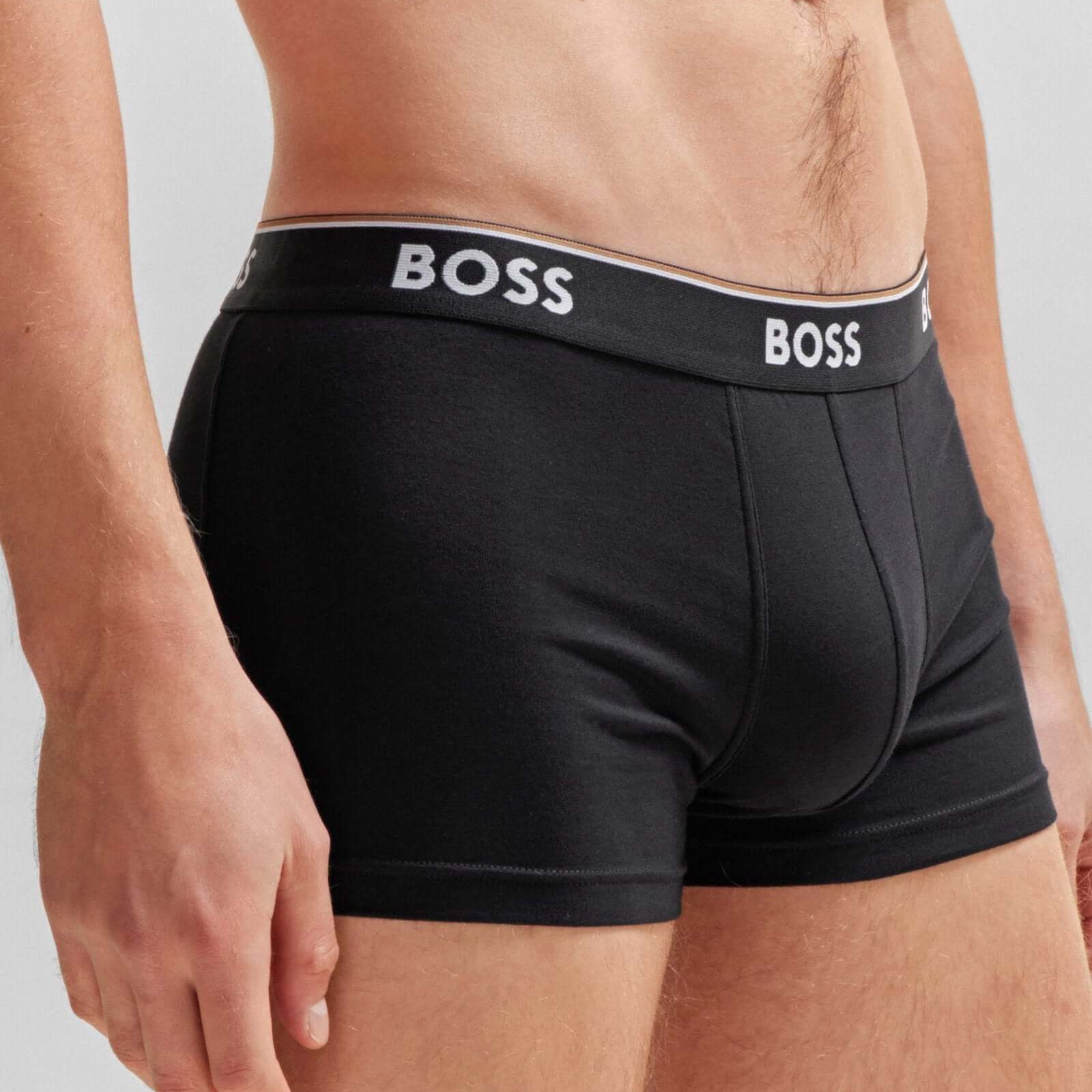 Boss 3 Pack of Stretch Cotton Trunks - Black, Blue, Print with Logo waistbands