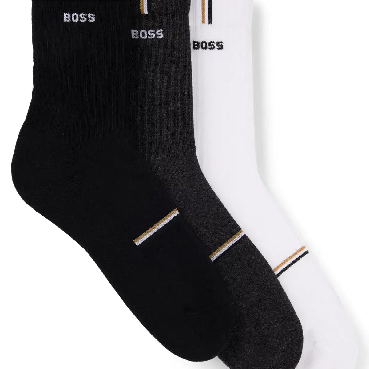 Boss 3 Pack Short Socks with Logos - Black / Charcoal / White