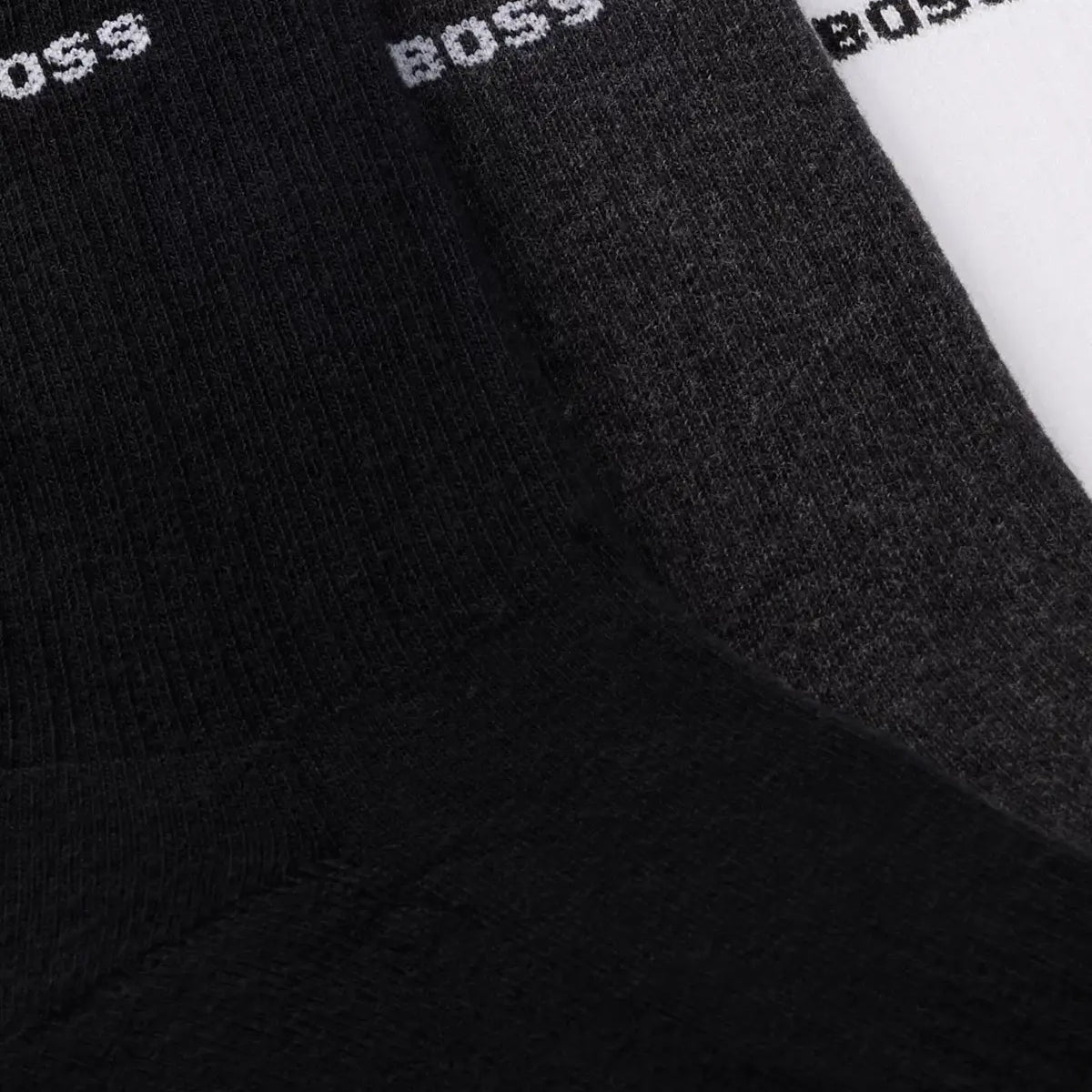 Boss 3 Pack Short Socks with Logos - Black / Charcoal / White