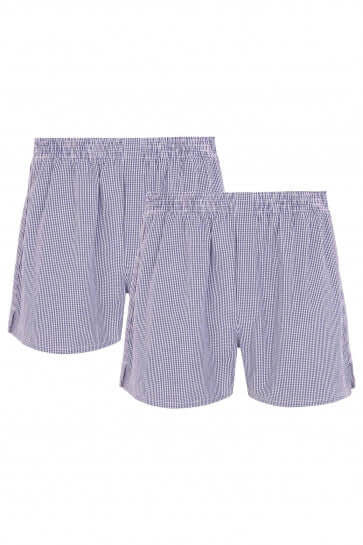 HJ Hall 2 Pack Pure Cotton Woven Boxers - Navy Checks