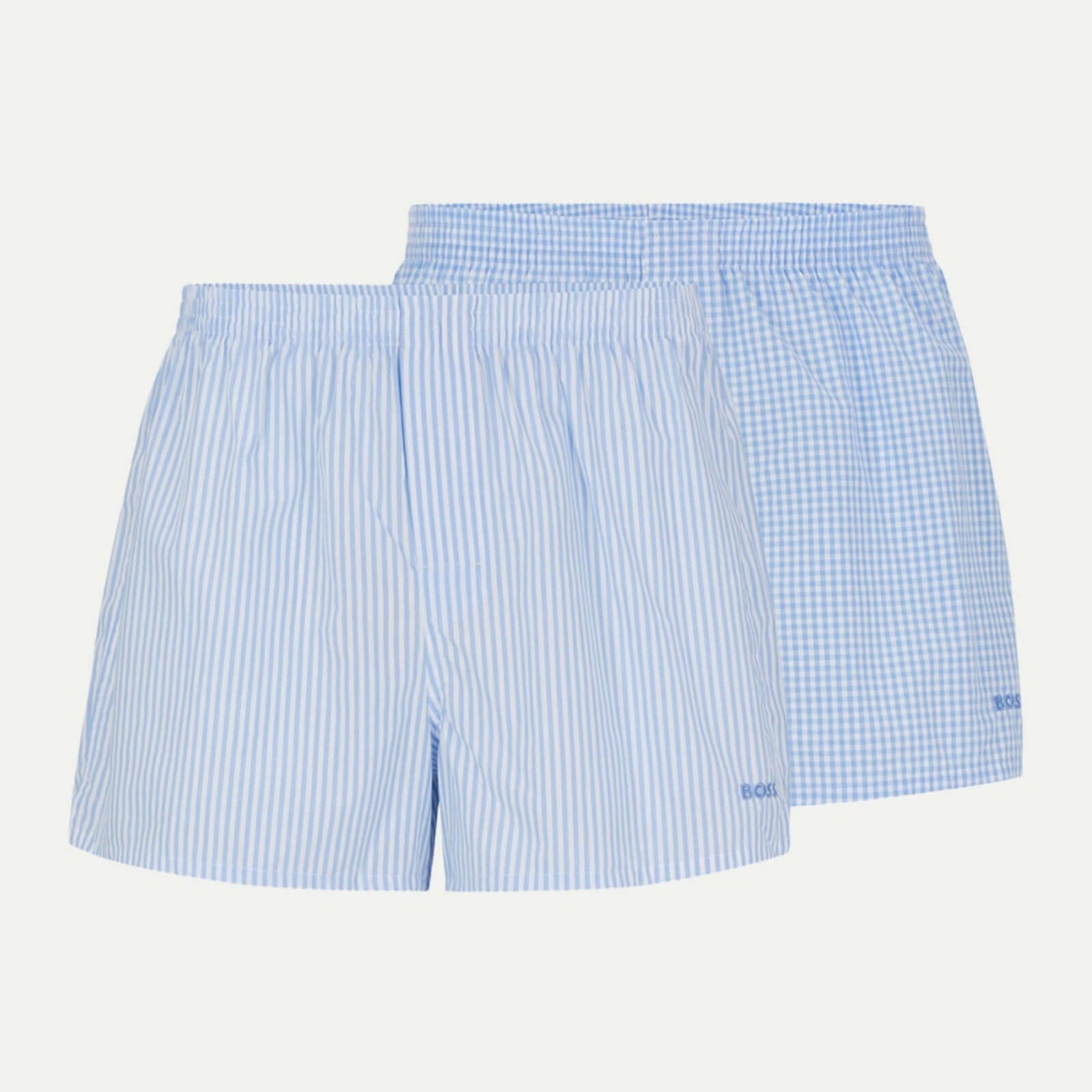 Boss 2 Pack Woven Boxers / Pyjama Shorts - Blue Check-Stripes