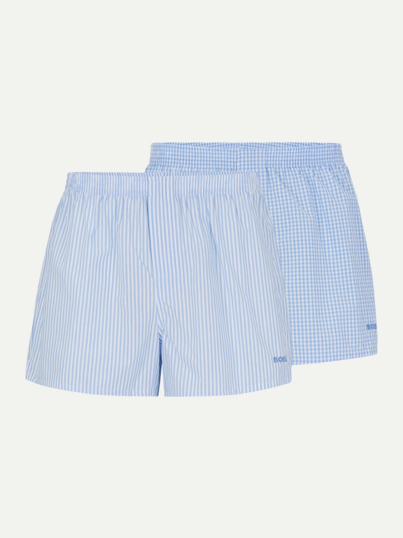 Boss 2 Pack Woven Boxers / Pyjama Shorts - Blue Check-Stripes