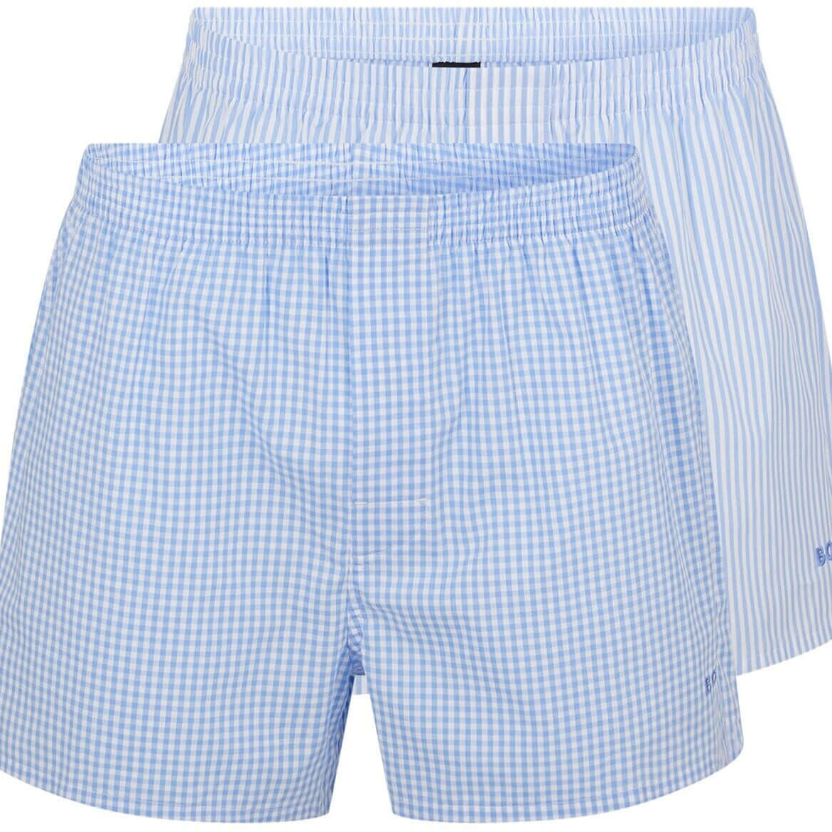 Boss 2 Pack Woven Boxers / Pyjama Shorts - Blue Check-Stripes