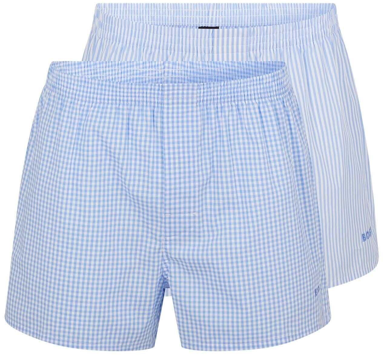 Boss 2 Pack Woven Boxers / Pyjama Shorts - Blue Check-Stripes