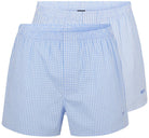 Boss 2 Pack Woven Boxers / Pyjama Shorts - Blue Check-Stripes