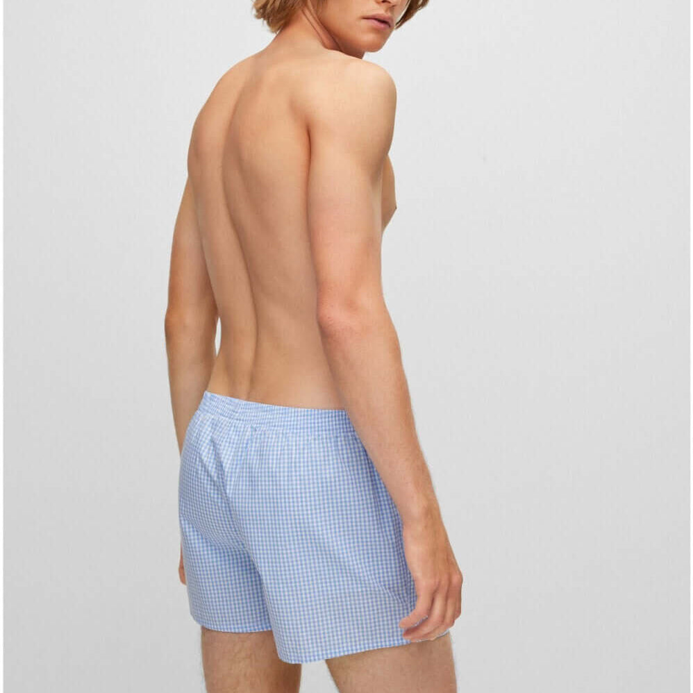 Boss 2 Pack Woven Boxers / Pyjama Shorts - Blue Check-Stripes