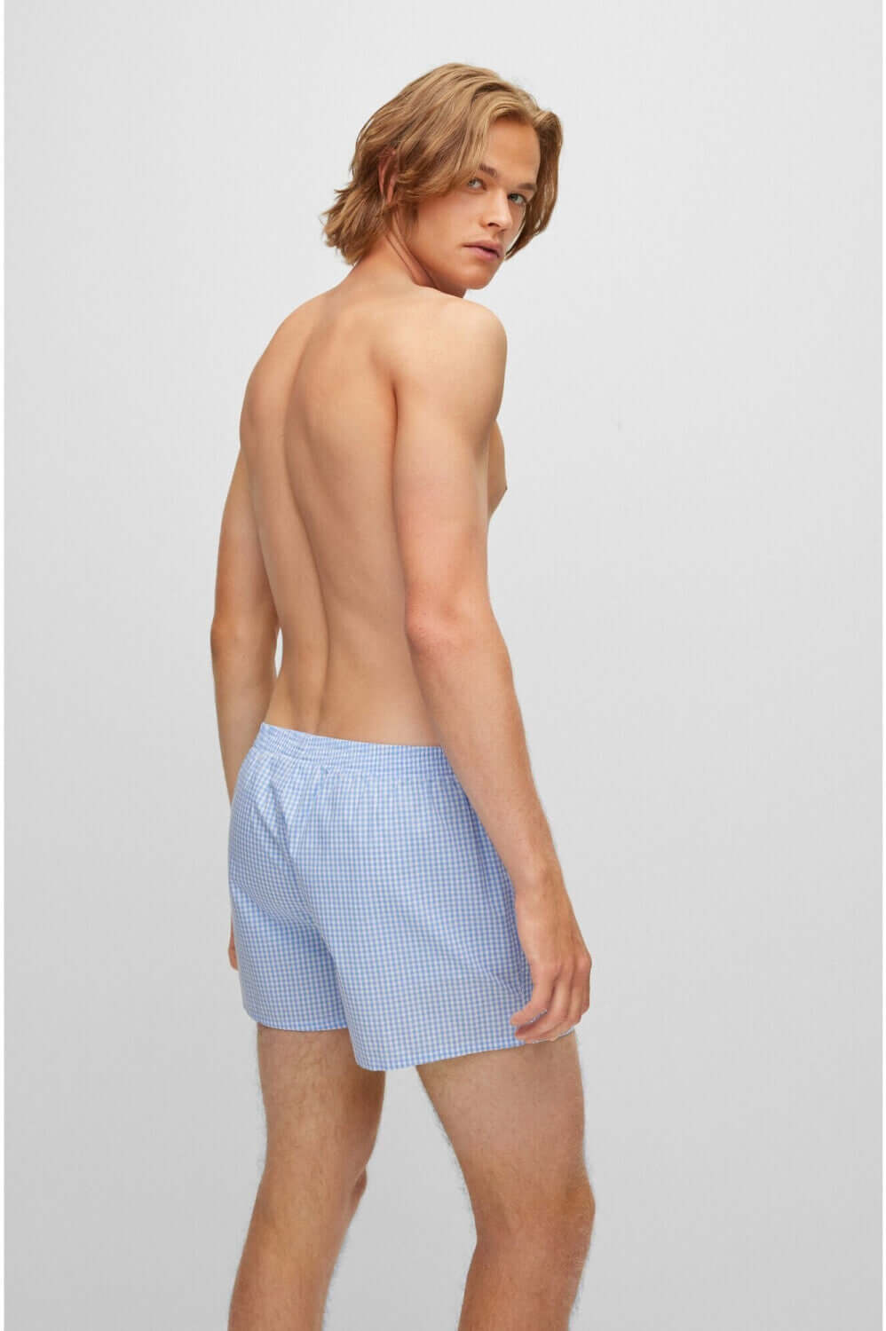 Boss 2 Pack Woven Boxers / Pyjama Shorts - Blue Check-Stripes