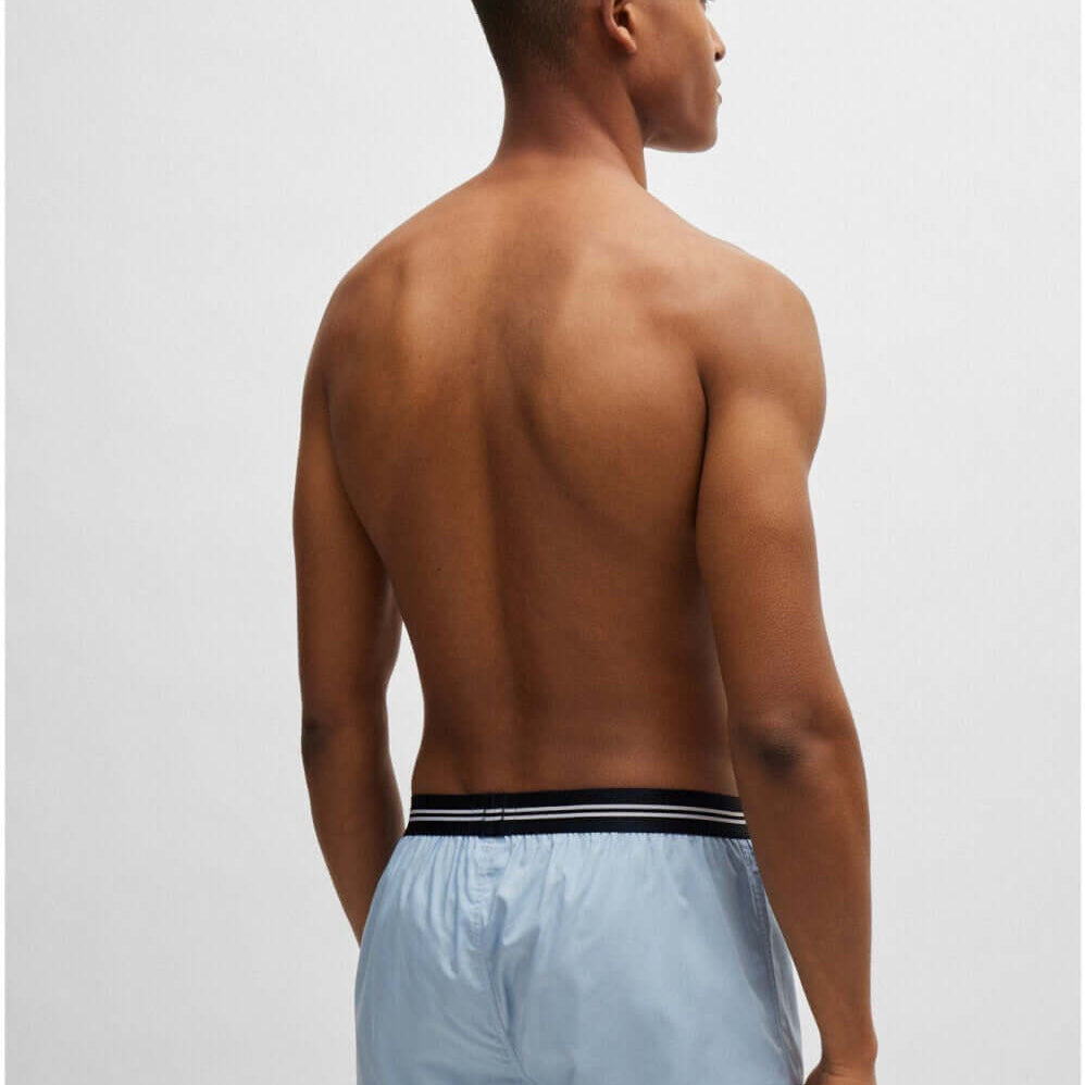 Boss 3 Pack Woven Boxers / Pyjama Shorts in Cotton Poplin - Blue