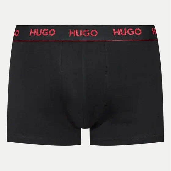 Hugo 3 Pack Stretch Cotton Trunks with Logo Waistbands - Red/Olive/Black