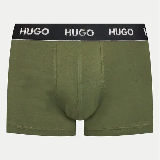 Hugo 3 Pack Stretch Cotton Trunks with Logo Waistbands - Red/Olive/Black