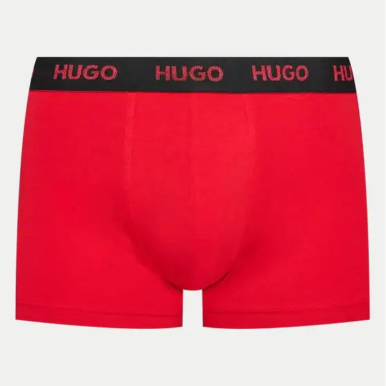 Hugo 3 Pack Stretch Cotton Trunks with Logo Waistbands - Red/Olive/Black