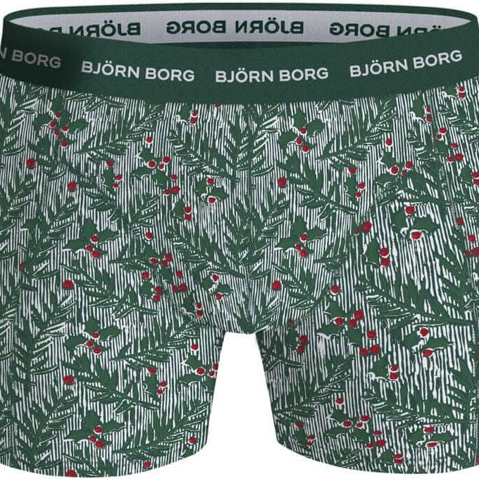 Bjorn Borg Cotton Stretch Boxer Trunks 3 Pack - Blue, Green, Print