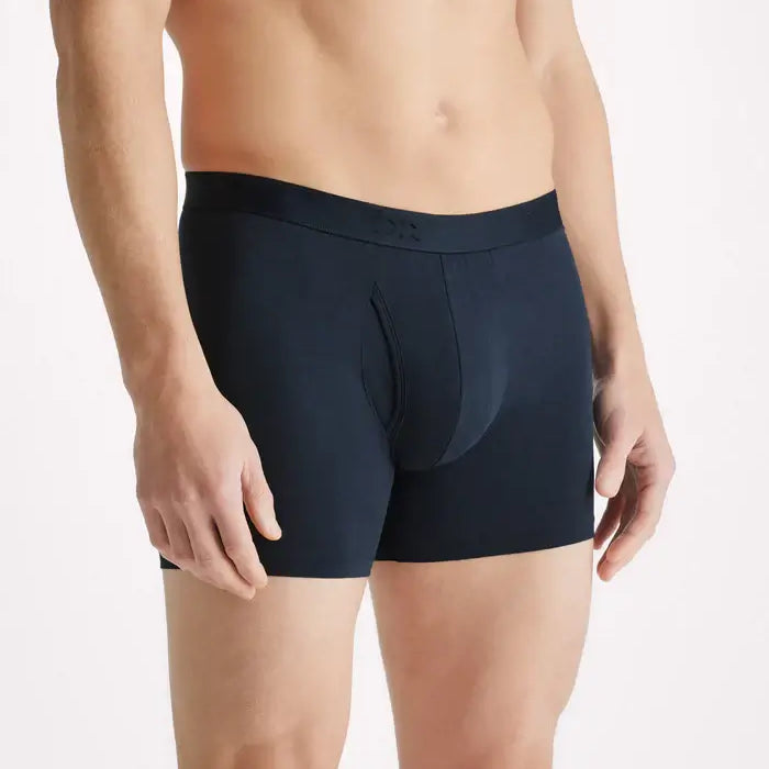 Derek Rose Jack Men’s Pima Cotton Stretch Trunks – Fitted Long Leg, Navy