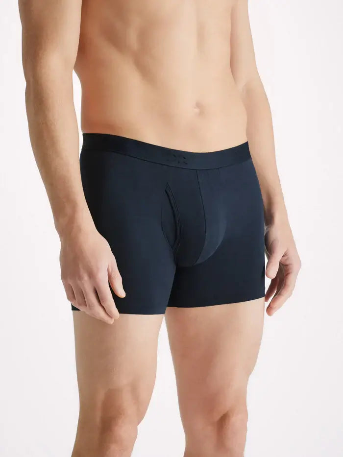 Derek Rose Jack Men’s Pima Cotton Stretch Trunks – Fitted Long Leg, Navy