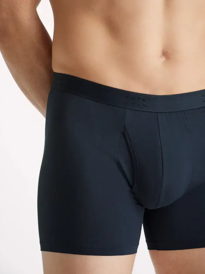 Derek Rose Jack Men’s Pima Cotton Stretch Trunks – Fitted Long Leg, Navy