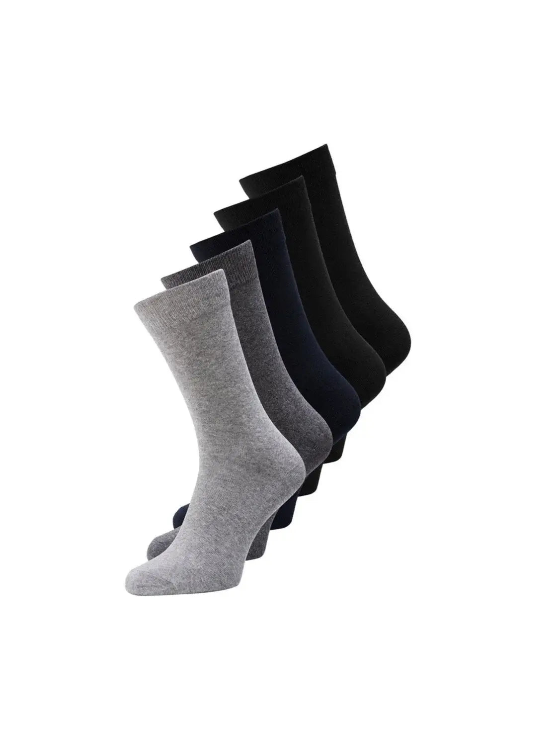 Jack & Jones 5 Pack Jacjens Crew Socks - Black, Navy, Grey