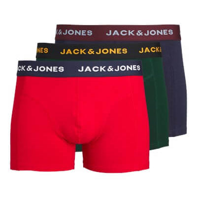 Jack & Jones 3 Pack Cotton Stretch Trunks - Red/Green/Navy