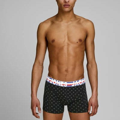 Jack & Jones Jachenrik Cotton Stretch 3 Pack Trunks - Black/Navy/Navy Print