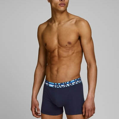 Jack & Jones Jachenrik Cotton Stretch 3 Pack Trunks - Black/Navy/Navy Print
