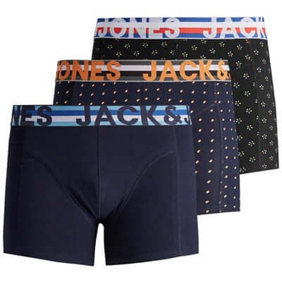 Jack & Jones Jachenrik Cotton Stretch 3 Pack Trunks - Black/Navy/Navy Print