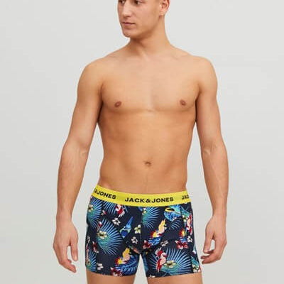 Jack & Jones Jacflower Bird Trunks 3 Pack Cotton Stretch Boxers - Multi Print