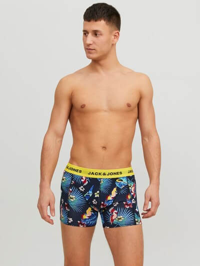 Jack & Jones Jacflower Bird Trunks 3 Pack Cotton Stretch Boxers - Multi Print