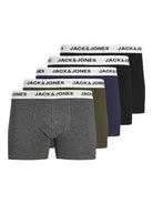 Jack & Jones Jacbasic 5 Pack Cotton Stretch Trunks - Forest Night/Navy Blazer/ Dark Grey Melange/ Black/Black