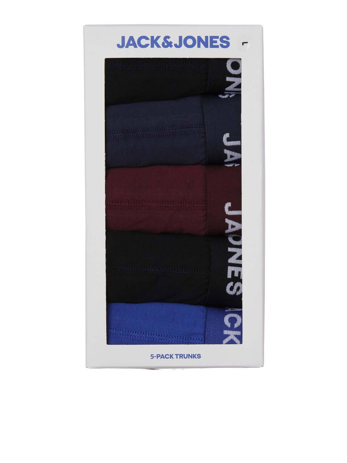 Jack & Jones 5-Pack Cotton Stretch Trunks | Black/Navy/Port Royale – Gift Box