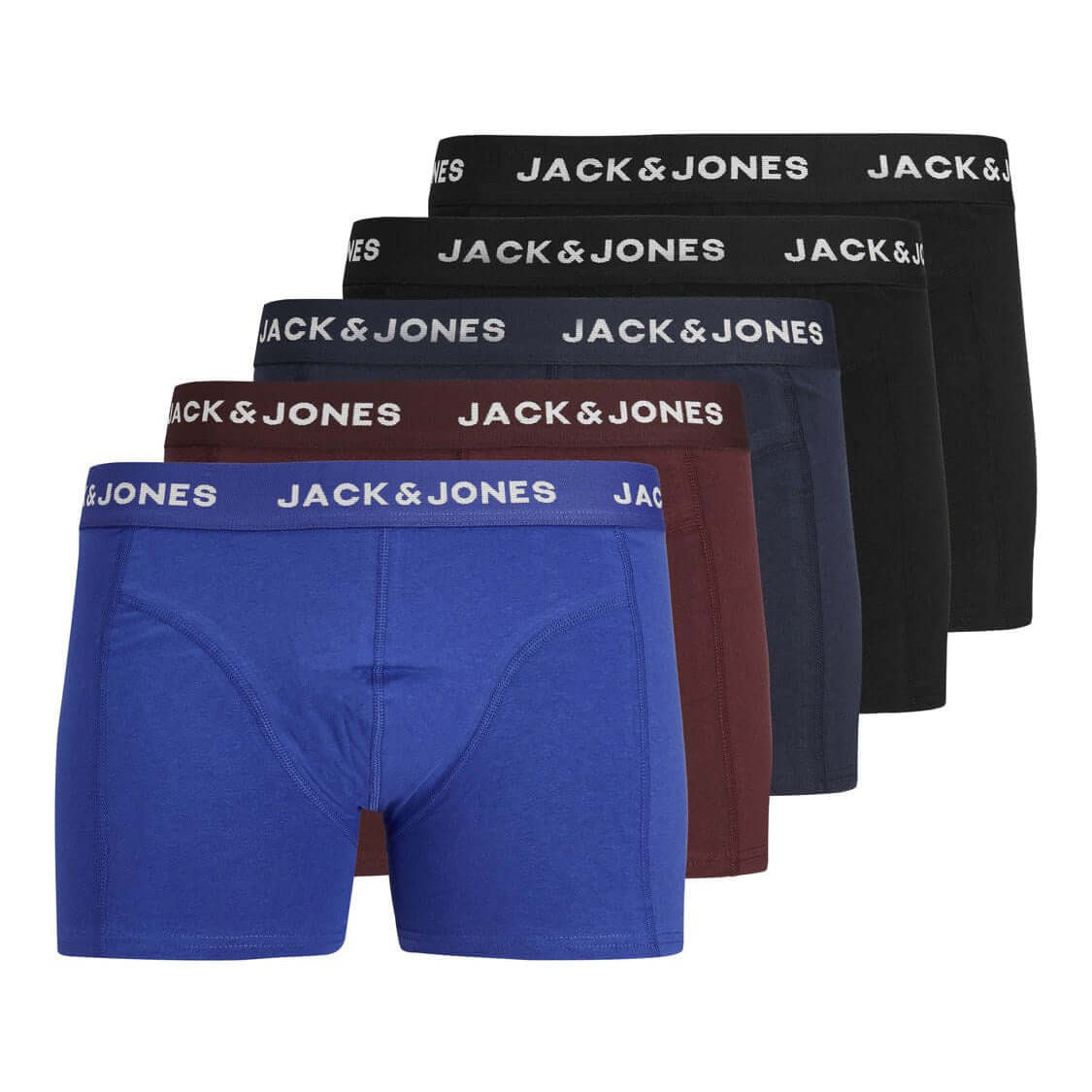 Jack & Jones 5-Pack Cotton Stretch Trunks | Black/Navy/Port Royale – Gift Box