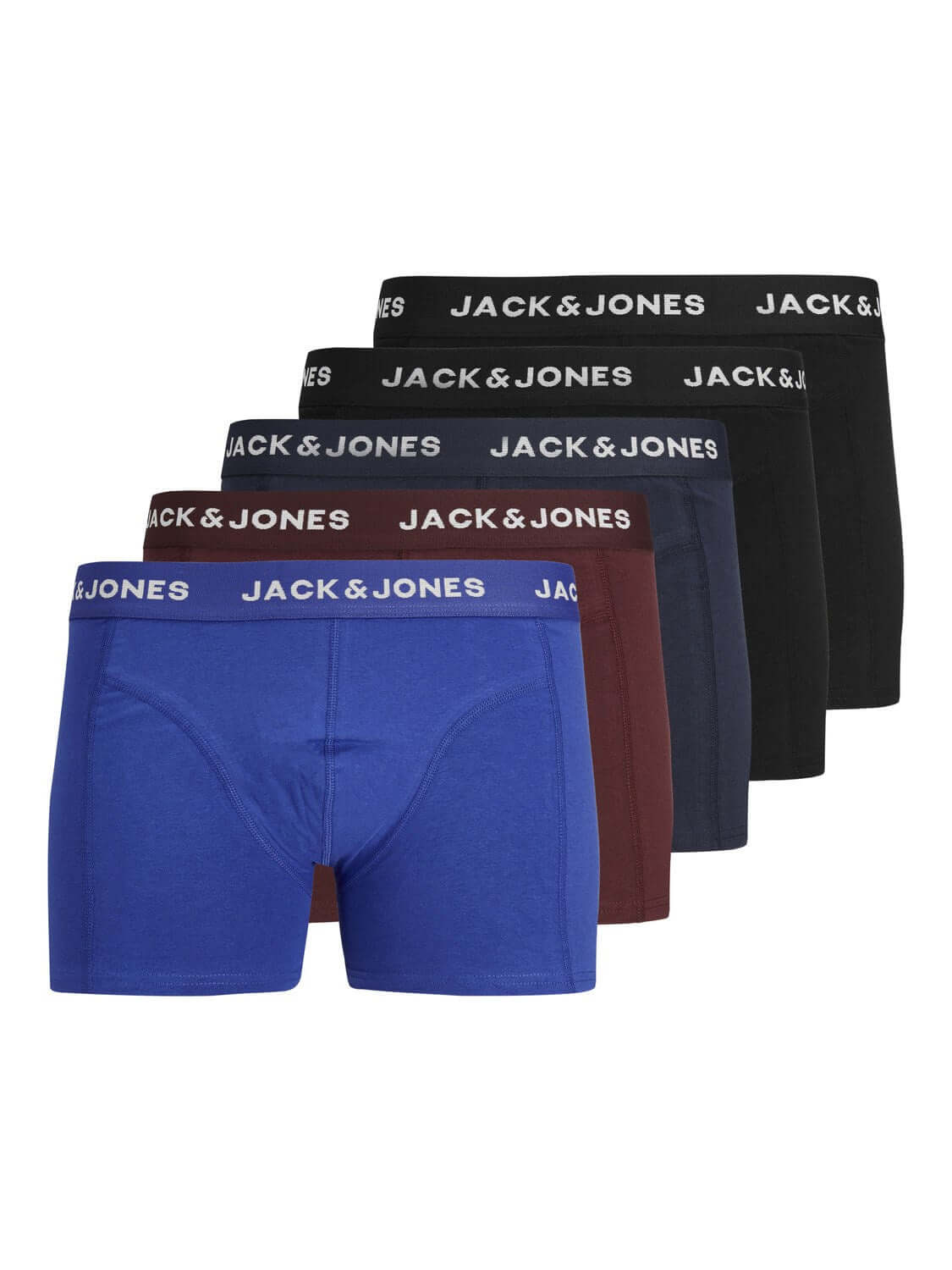 Jack & Jones 5-Pack Cotton Stretch Trunks | Black/Navy/Port Royale – Gift Box