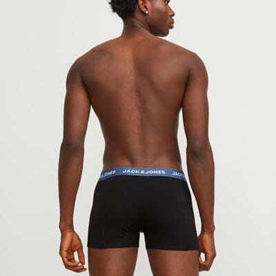 Jack & Jones Jacsolid 5 Pack Cotton Stretch Trunks - Black with Coloured Waistbands