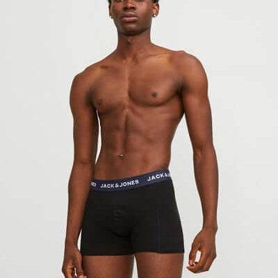 Jack & Jones Jacsolid 5 Pack Cotton Stretch Trunks - Black with Coloured Waistbands