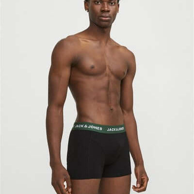 Jack & Jones Jacsolid 5 Pack Cotton Stretch Trunks - Black with Coloured Waistbands