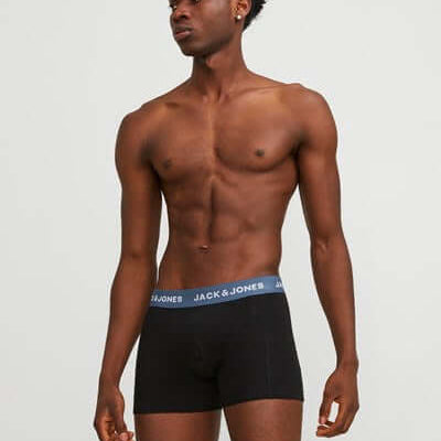 Jack & Jones Jacsolid 5 Pack Cotton Stretch Trunks - Black with Coloured Waistbands