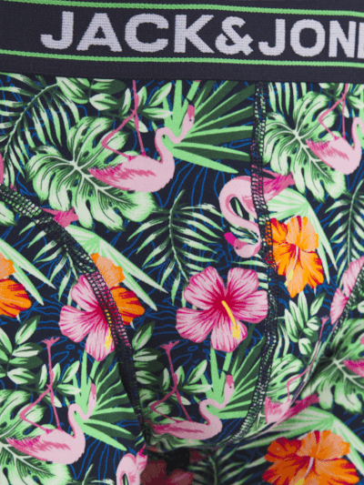 Jack & Jones Jacpink Flamingo Trunks 3 Pack Cotton Stretch Boxers - Navy Blazer, Print