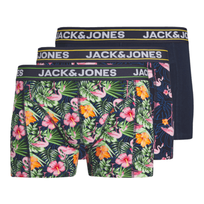 Jack & Jones Jacpink Flamingo Trunks 3 Pack Cotton Stretch Boxers - Navy Blazer, Print