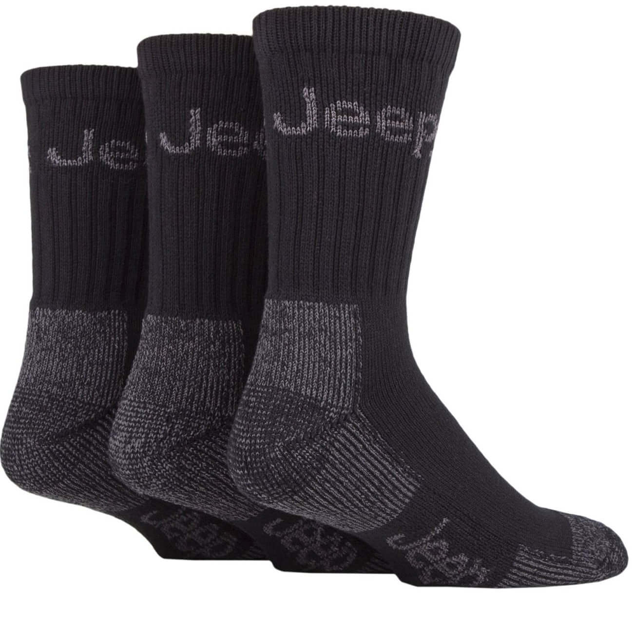 Jeep JM273 Men’s Luxury 3 Pack Terrain Hiking Boot Socks – Black, Grey