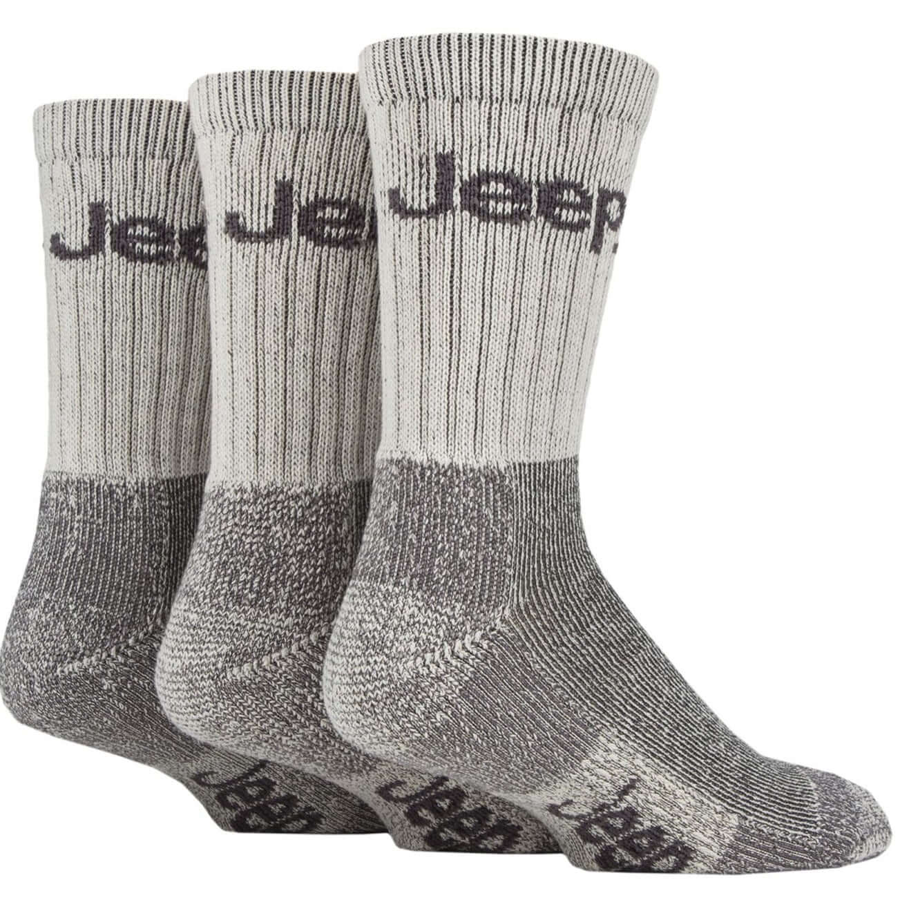 Jeep JM273 Men’s Luxury 3 Pack Terrain Hiking Boot Socks – Ecru/Grey