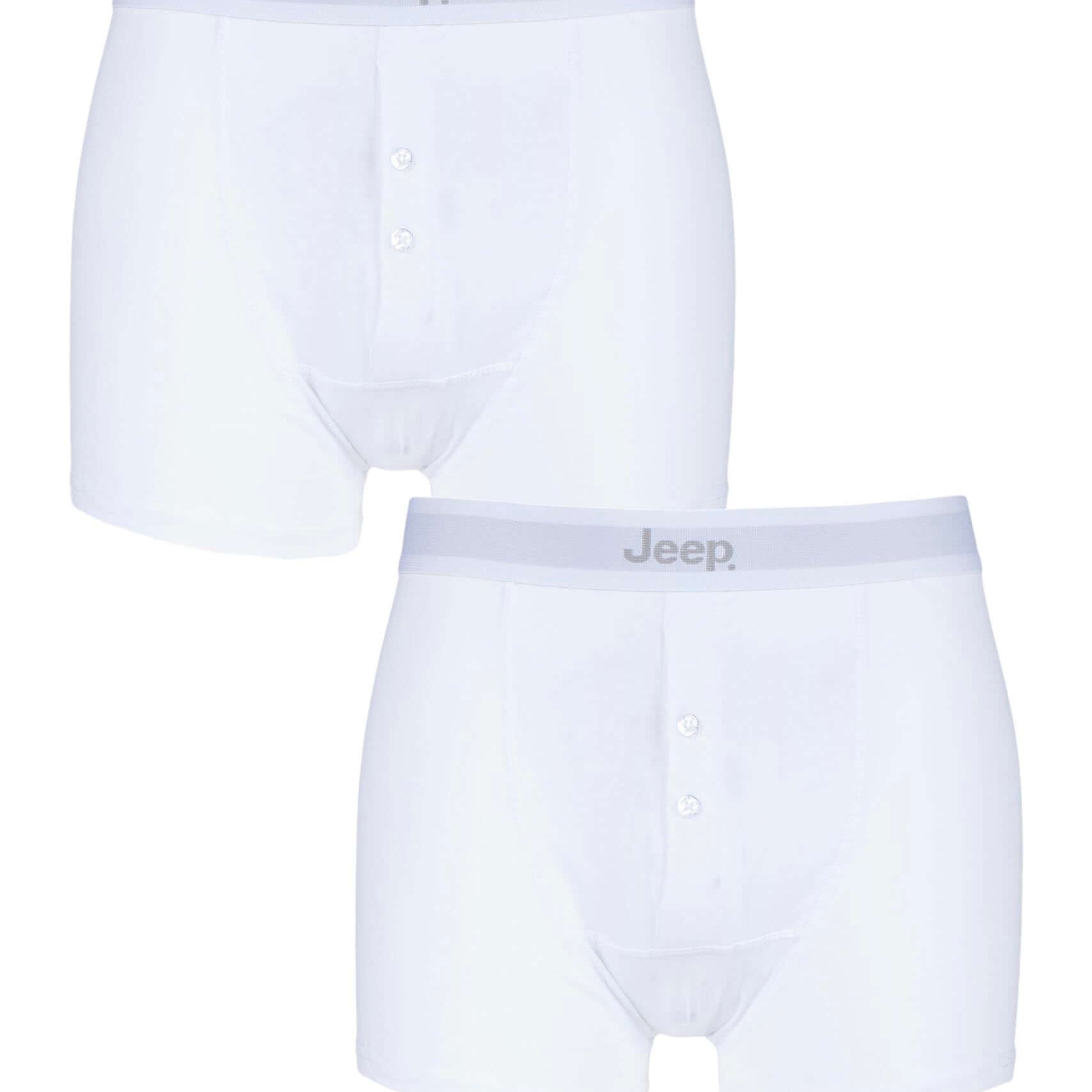 Jeep Men’s 2 Pack Cotton Plain Button Front Trunk Boxer Shorts - White