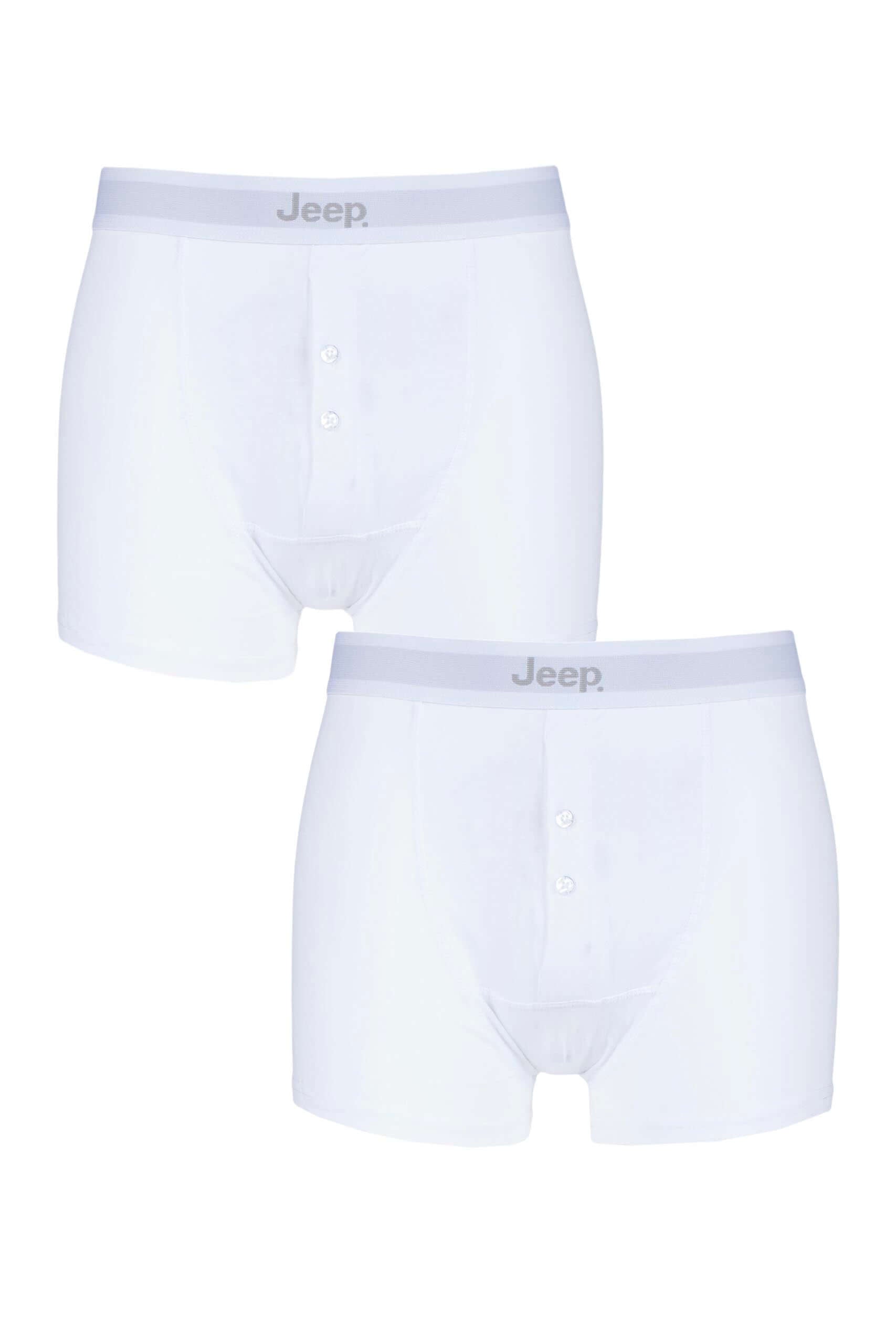 Jeep Men’s 2 Pack Cotton Plain Button Front Trunk Boxer Shorts - White
