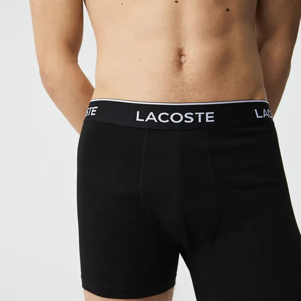 Lacoste Men's Stretch Cotton Boxer Briefs 3 Pack- Black